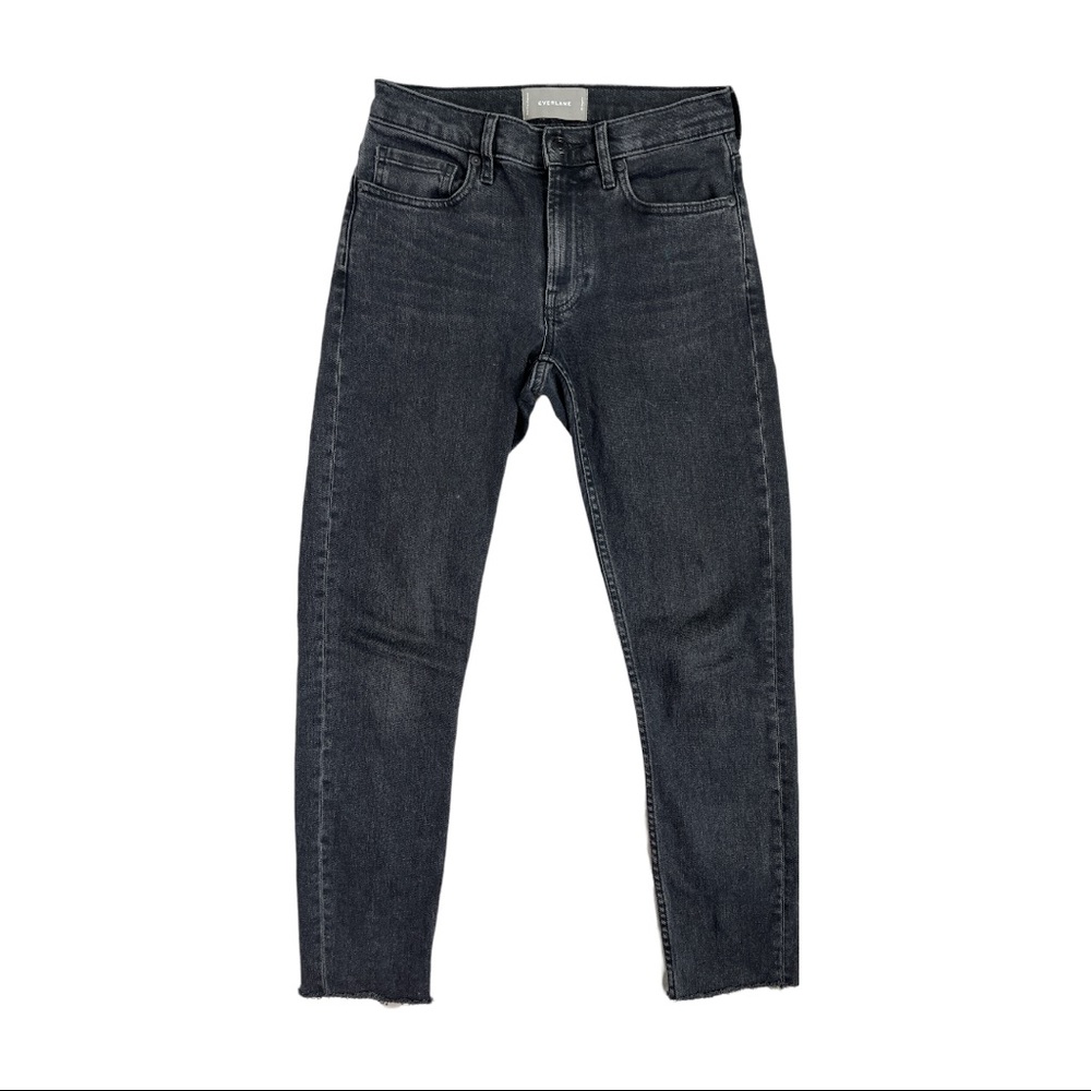 Everlane The Mid Rise Washed Black Raw Hem Skinny Jeans Size 25 Regular